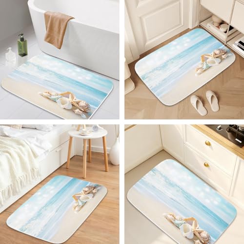 Beach Modern Coastal Ocean Bath Rugs Non Slip Shower Mat for Bathroom Decor Sets Door Rug with Rubber Backing Absorbent Kitchen Floor Carpet 20 x 31 inches Blue Blue and White - color: Multi Color 17, size: 2'7" x 1'8" (Rectangular)