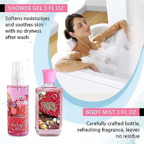 Bath and Body Gift Set Cotton Candy, 3 Fl Oz, 4-Piece Spa Collection with Body Lotion, Shower Gel, Body Cream, Travel Size Spa Set, Body Care kit for Birthday Mother's Day Chirstmas Gifts