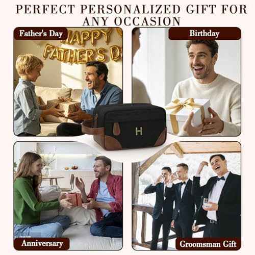 Personalized Toiletry Bag for Men - Initial Custom Travel Dopp Kit, Waterproof Shaving Bag with Large Capacity for Travel Essentials, Birthday Gifts for Him Dad Husband Boyfriend (H) - style: H