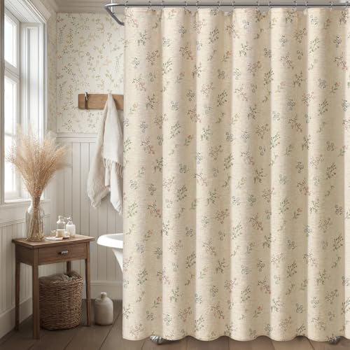 Floral Farmhouse Vintage Linen Shower Curtain, French Country Spring Shower Curtains for Bathroom, 72Wx72H - color: Linen - Muted Garden, size: Standard 72"W x 72"L