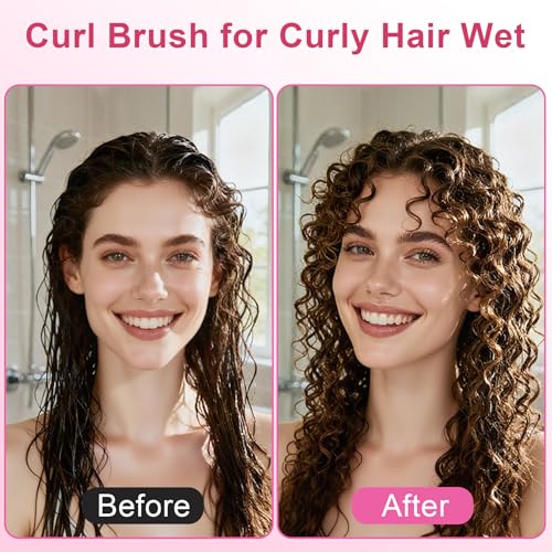 Curly Hair Brush, Curl Defining Brush with Soft Boar Bristles Detangling Tangled Glides, Wide-Teeth Design Effortlessly Shaping & Defining Curls, Curling Definer for Wet & Dry Hair (Pink) - color: Pink