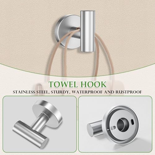 10-Piece Towel Bar Set Brushed Nickel Bathroom Hardware Accessories Set Includes 23.6in Towel Bar Round Towel Ring TP Holder and Hooks Stainless Steel Wall-Mounted Towel Racks Set for Bathroom - color: 10pcs Brushed Nickel
