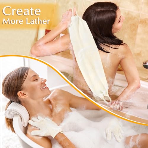 Anezus Exfoliating Back Scrubber Bath Gloves Set, Exfoliating Shower Towel with Shower Gloves for Body Scrub, Back Cleaner Wash Gloves to Remove Dead Skin (Beige) - color: Beige