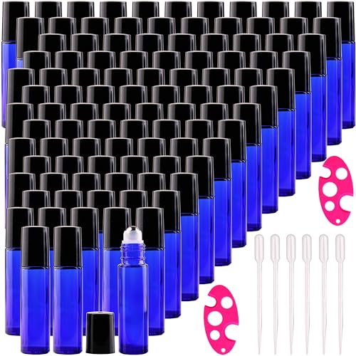 inice 100 Pack,10ml Roller Bottles for Essential Oils Cobalt Blue Thick Glass Stainless Steel Roll On Ball Bottles - color: 100 PACK Cobalt Blue Roller Bottles