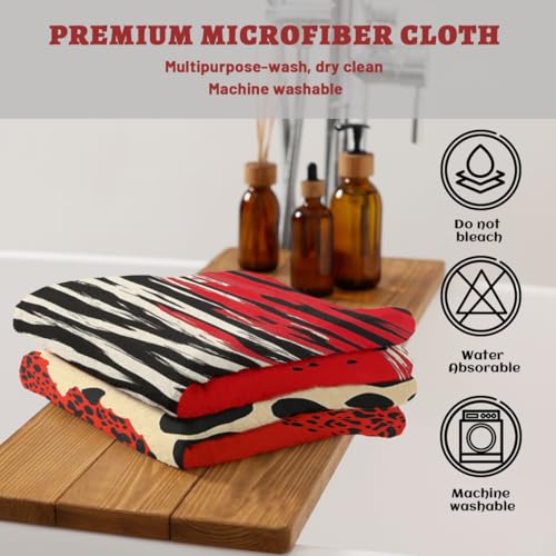 Leopard Print Hand Towels Set of 2, Red Black Splice Decorative Bath Towels for Bathroom Kitchen Home Spa Hotel Yoga,Bathroom Decor Accessories - color: Leopard Print