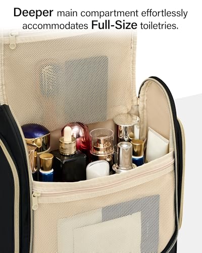 Hanke Hanging Travel Toiletry Bag for Men and Women, Water-Resistant Toiletries Bag Makeup Organizer with Hook, Cosmetic Bag for Bathroom & Travel Essentials Accessories, Black - color: Black