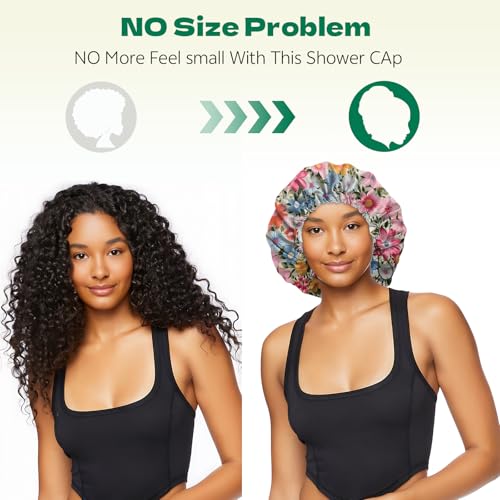 2 PCS Shower Cap Waterproof Double Layer Elastic Adjustable Reusable Hair Bath Caps for Girls Women Cute Aesthetic-Red Pink - color: G15-Red Pink