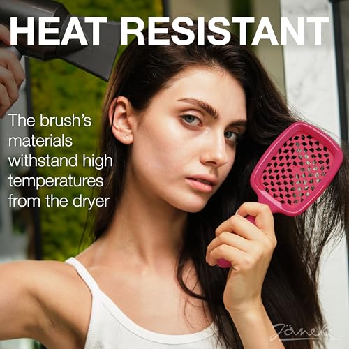 Janeke Superbrush Detangling Brush for Soft Smoothing Hair Brushing with Anti-Static Bristles - Vented Wet Hair Brush for Blow Drying Use - for Curly, Thick, Wavy, Fine Hair Types (Bright Pink) - color: Bright Pink Superbrush
