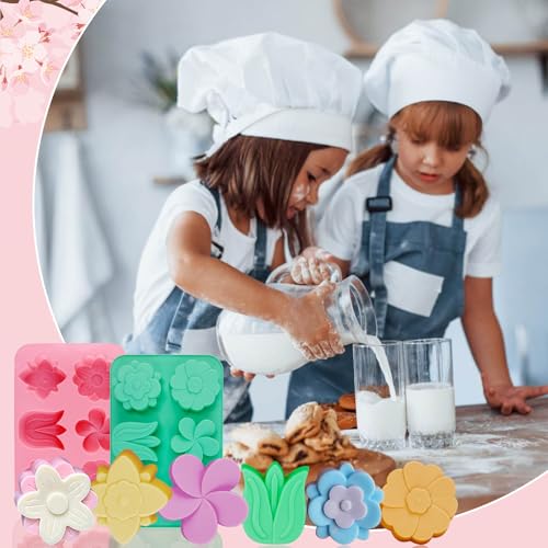 Flower Silicone Molds Tulip Daisy Flower Soap Molds 2Pcs Tulip Shape Candle Mold Daisy Floral Resin Clay Wax Soap Mold Floral Silicone Moldes para Velas for Candles Polymer Clay Craft - color: Pink Green