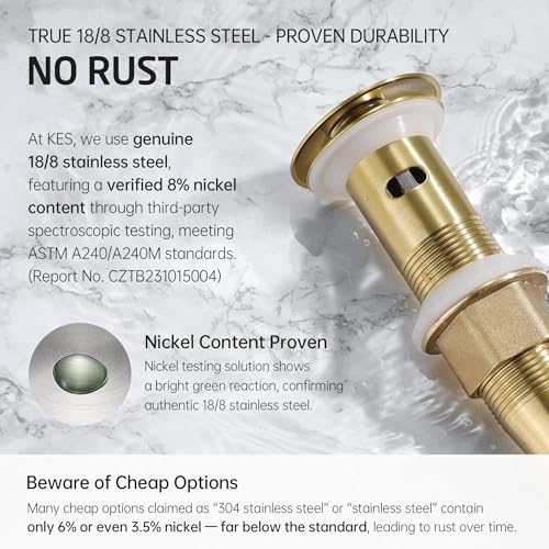 KES All Metal Bathroom Sink Drain with Strainer Basket Hair Catcher Anti Clog Pop Up Drain Stopper for Vanity Vessel Sink with Overflow, Rustproof 18/8 Stainless Steel Brushed Gold, S2013A-BZ - color: Brushed Gold, style: for sink WITH overflow,1-pack