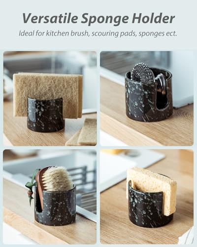 Zoeeker Sponge Holder for Kitchen, Ceramic Sink Caddy Scrub Sponge Rack Dish Rack Scrubbers Holder for Kitchen Sink, Bathroom, Black - color: Black, size: Cylindrical