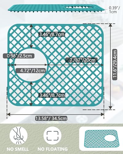 2 Pack Silicone Sink Protectors for Kitchen Sink, Trellis Pattern 13 x 11 Inches Sink Mat, Non-Slip and Durable Sink Protector Silicone, Rear Drain, Green - color: Green