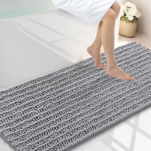 Smiry Bathroom Rugs Mat 59x20, Extra Soft Absorbent Chenille Bath Rugs, Non Slip Rubber Backing Machine Washable Quick Dry Bath Mats for Bathroom Floor, Tub, Shower, Home Decor Accessories, Grey - color: Grey, size: 59'' X 20''