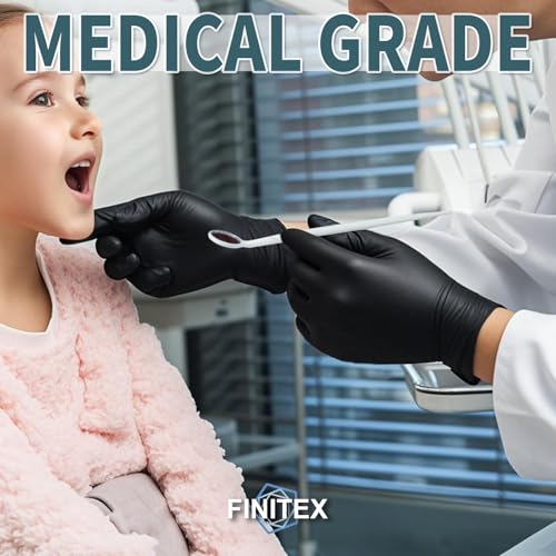FINITEX - Black Nitrile Disposable Gloves, 5mil, Powder-free, Medical Exam Latex-Free 100 PCS For Cleaning Food Glove (XX-Large (Pack of 90)) - size: XX-Large