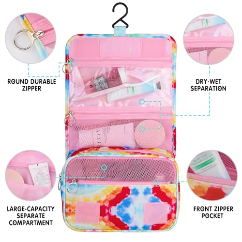 Kids Hanging Toiletry Bag for Girls, Travel Toiletry Bag for Little Young Girls Cosmetic Makeup Waterproof Wash Bag Toddler Traveling Toiletries, Tie Dye Pink - color: Tie-Dye Pink