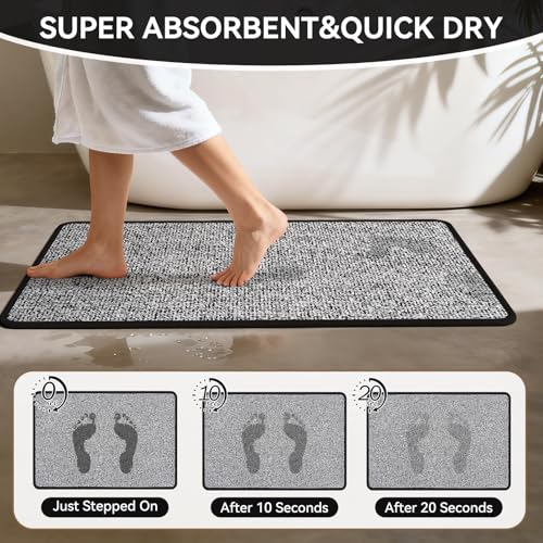 Non Slip Bathroom Rugs Washable, Rubber Backing Bath Mat, Absorbent Quick Dry Floor Mats for Bathroom, Outside Shower and Sink, Thin Bath Rugs Fits Under Door, 16"x24", Black - color: Black, size: 16"x24"
