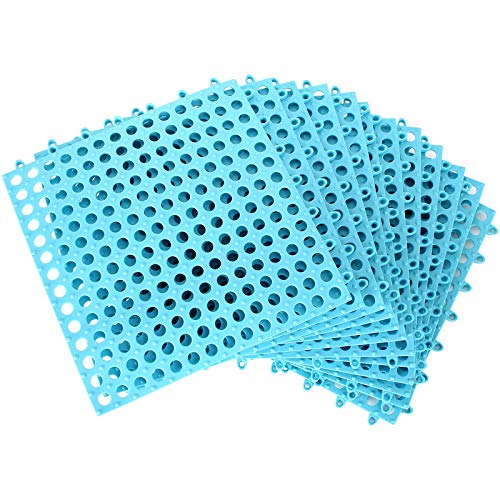12 Pack 11.8" x 11.8" Interlocking Floor Tiles with Drain Holes Soft PVC Non Slip Shower Floor Mat Modular Interlocking Cushion Mat for Drain, Pool, Patio, Balcony, Kennel, Poultry, Floor Grid, Blue - color: Blue