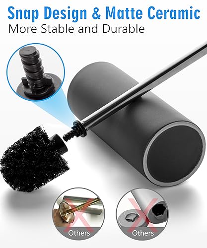 Matt Gray Ceramic Toilet Brush and Holder Set, Freestanding Toilet Bowl Cleaners Brush, Scrubber Brush for Toilet, Bathroom Accessories with Stainless Handle, Deep Cleaning - color: Matt Gray, size: Set/2