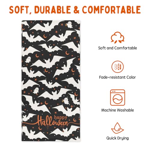 Happy Halloween Hand Towels for Bathroom 14.4 x 28.3 Inch Cute Ghost Bath Towel Set of 2 Halloween Bat Hand Towel Holiday Kitchen Towels for Bathroom Hotel Gym Spa Decor - color: Ghost Bat