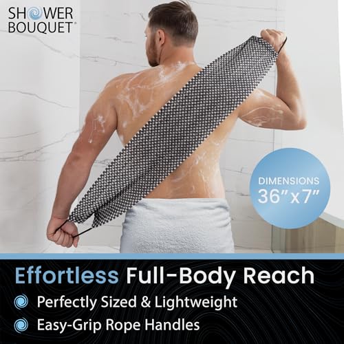 Japanese Exfoliating Washcloth for Back & Body - Charcoal & Silver Ion Exfoliating Towel with Handles - Two-Sided Gentle Exfoliation & Deep Cleansing Soft Body Wash Cloths for Shower - White - color: Charcoal White, size: 1 Count (Pack of 1)