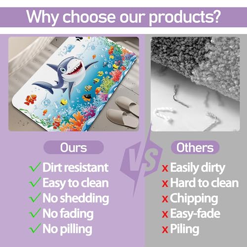 Cute Shark Bathroom Mat, Non Slip Rubber Backed Fast Dry Bath Rug, Thin Bath Mat for Bathroom Kitchen 17"x30" - color: Cute Shark
