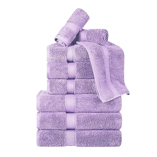 BLUENILEMILLS BNM Madeline Egyptian Cotton Heavyweight Towels, Ideal for Shower, Spa, Hotel, 800 GSM, Face/Washcloths, Hand Towels, Bath Towels, Highly-Absorbent, Luxury, 9 Piece Towel Set, Purple - color: Purple, size: 9-Piece Towel Set