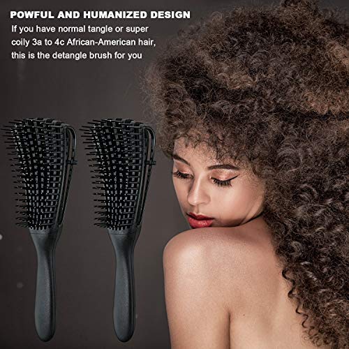2 Pieces Detangling Brush for Afro America/African Hair Textured 3a to 4c Kinky Wavy/Curly/Coily/Wet/Dry/Oil/Thick/Long Hair, Knots Detangler Easy to Clean (Black) - color: Black