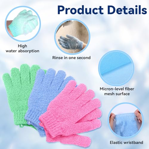 6 Pack African Net Sponge Exfoliating Glove Set, Including 3 Pcs Bath Sponge African Scrub Net Body Scrubber Back Scrubber and 3 Pairs Exfoliating Gloves as Stocking Stuffers for Adults
