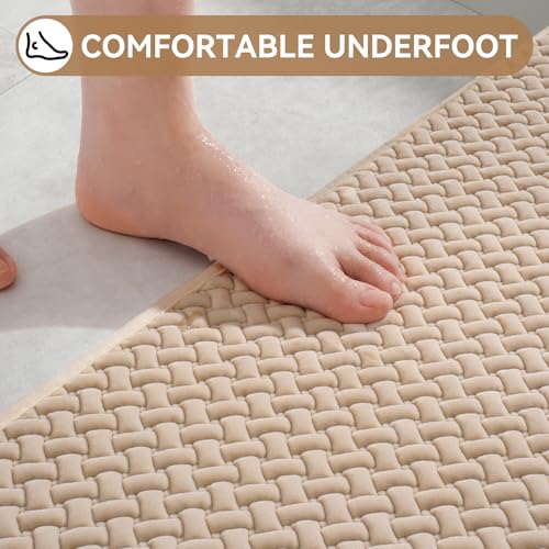 YDKGL Bathroom Rugs Non Slip, Super Absorbent Quick Dry Bath Mats for Bathroom, Foam Weave Texture Thin Bath Rugs Washable with Rubber Backing Fit Under Door Outside Shower,16" x 24“ - color: Brown, size: 16" X 24“