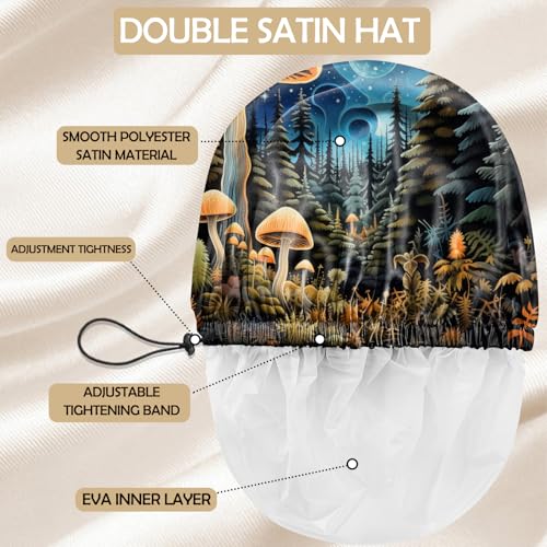 2 PCS Shower Cap Adjustable Reusable Double Waterproof Layer Elastic Hair Bath Cap Cute Aesthetic for Women Girls-Two Mushrooms - color: I25-Two Mushrooms