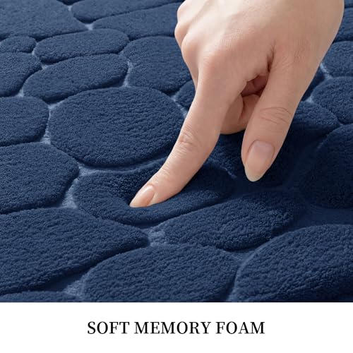 YIHOUSE Memory Foam Bath Mat Cobblestone Bathroom Rugs Super Water Absorbent Bath Mats for Bathroom Machine Washable Bath Rugs(24 x 36,Dark Blue) - color: Dark Blue Single, size: 2' x 3' (Rectangular)