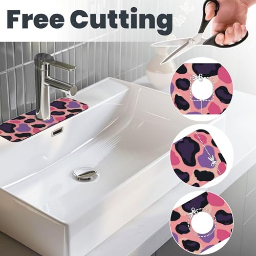 Kitchen Sink Splash Guard Faucet Mat, Pink Purple Leopard Diatom Mud Absorbent Draining Mat For Kitchen Sink Bathroom - color: Pink Purple Leopard, size: One Size