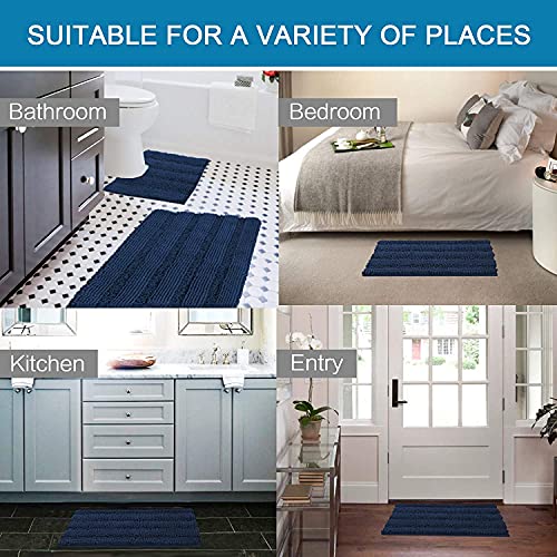 H.VERSAILTEX 3 Piece Bathroom Rugs Sets Thick Striped Bath Rugs Set for Bathroom Non Slip Soft Absorbent Bath Mat Set for Tub, Shower and Toilet(17''x24''+20''x32''+20''x24'' U-Shaped, Navy) - color: Navy