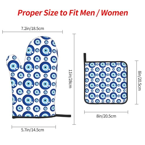 Blue Evil Eyes Oven Mitts and Pot Holders Sets of 3 Funny Hot Pads Heat Resistant Non Slip Washable for Cooking Grilling Baking BBQ Kitchen Decor - color: Blue