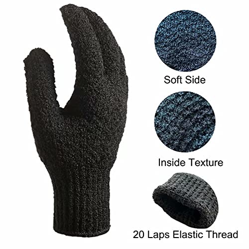 2 Pairs Bath Exfoliating Gloves for men and women – CLEEDY 4 Pcs Heavy and Large Exfoliating Gloves Scrubbing for Shower, Spa, Massage - Scrub Exfoliating Mitts for Body, Face, Hand and Foot (black) - color: 2 pairs black