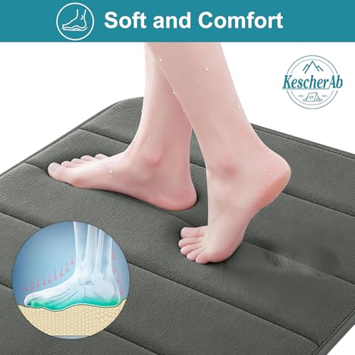 Bathroom Rugs Set 2 Piece Thicker Memory Foam Bath Mat Set Non Slip Quick Dry Machine Washable Dark Grey Bath Rugs for Bathroom Floor, Tub and Shower, 19"x31"+15"x23" - color: Dark Grey, size: 31" X 19" + 23" X 15"