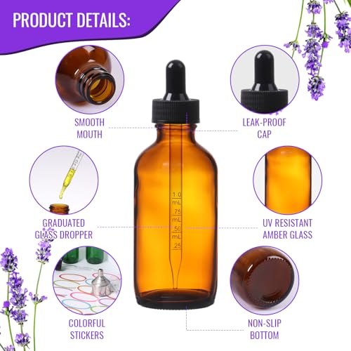 AuroTrends Amber Dropper Bottle 2 oz 24Pack, Glass Tincture Bottles with Dropper - Amber Glass Dropper Bottle 2 oz with Funnel/Stickers/Plastic Graduated Pipette (2fl.oz, Set of 24) - color: Amber, size: 2fl.oz-24Pack