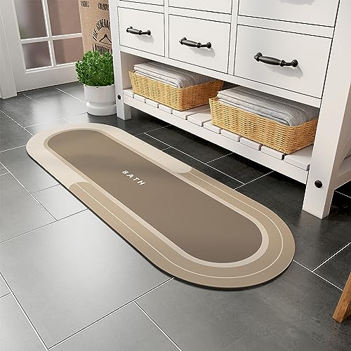 MontVoo Bath Mat Runner - Long Non Slip Absorbent Quick Dry Thin Bath Rug for Bathroom Floor Mat - Rubber Backed - Stain Resistant - Easy Care - Beige 17"x50" - color: Beige, size: 17"x50"