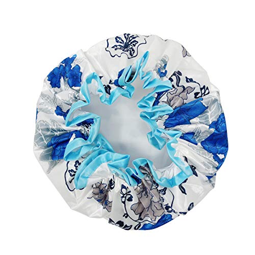 allydrew Reusable Women's Waterproof Shower Caps for Long Hair, Blue Floral - color: Blue Floral