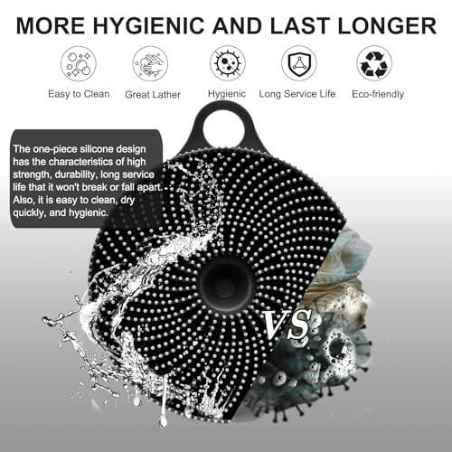 INNERNEED 2in1 Silicone Body Scrubber & Scalp Massager Shampoo Brush, Black | Food-Grade Soft Material, More Hygienic, Easily Lather, Convenient for Travel, Gym, Business,etc - color: Black