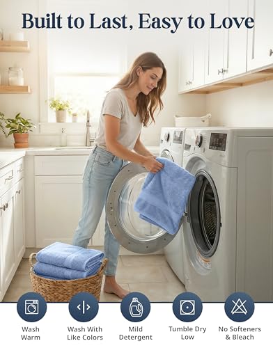 LANE LINEN 100% Cotton Bath Towels 16 Piece Set - Super Soft, Quick Dry & Absorbent - 4 Bath, 8 Washcloths, 4 Hand Towels for Bathroom - Hotel Quality, Minimal Lint after 3 Washes - Cerulean Blue - color: 07: Cerulean Blue