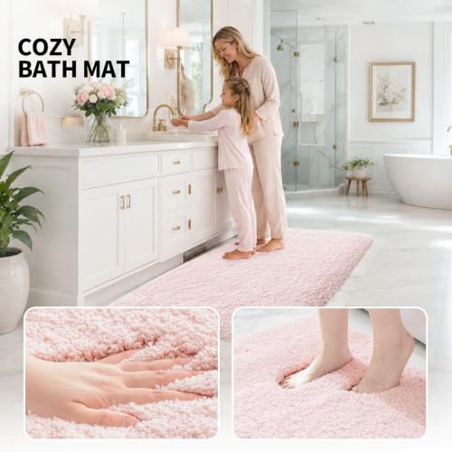 ILANGO Pink Christmas Bathroom Rugs 36" × 24" Non Slip & Super Absorbent Extra Thick Soft, Washable Bath Mat for Floor, Non Shedding Microfiber Shaggy Bath Rug with Rubber for Bathtub Sink - color: Pink, size: 2' x 3' (24''x36'' Bathroom Rug)