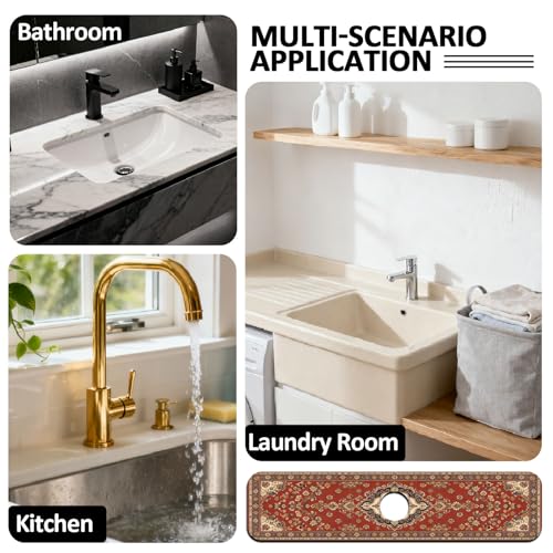 2 Pcs Kitchen Sink Splash Guard Faucet Mat Retro Red Bohemian Pattern Faucet Mat for Sinks Flower Absorbing Drying Mats for Kitchen Bathroom - color: Red Bohemian Pattern