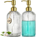 JASAI 2PACK 18Oz Fluted Glass Soap Dispenser with Golden Rust Proof Pump, Refillable Kitchen soap Dispenser with Vertical Stripe, Bathroom Soap Dispenser for Dispense Hand soap, Dish Soap, Lotion. - color: Clear-golden Pump-2p, size: 2 Pack