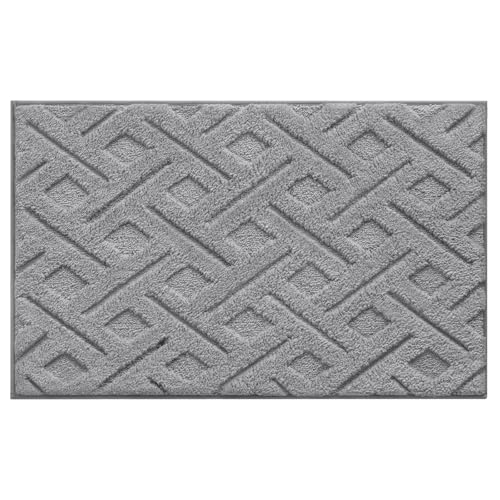 HOMEIDEAS Grey Bathroom Rug Set 2 Piece, Soft Microfiber Tufted Bath Mats, Super Absorbent Non Slip, Machine Washable Bathroom Rugs for Tub, Shower and Floor, 20" x 32" Plus 16" x 24" - color: Grey