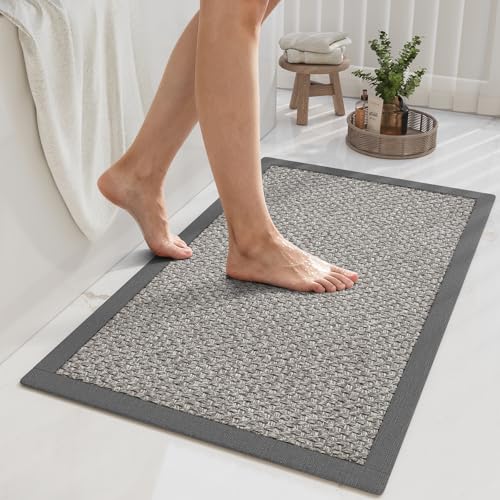 YDKGL Non Slip Bath Mat Bathroom Rugs, Soft Jute-Like Ultra Thin Bath Mats, Rubber Backing Super Absorbent Quick Dry Bath Rug Shower Mat Fit Under Door Bathroom Floor, Machine Washable, Gray 16" x 24" - color: B- Gray, size: 16" x 24“