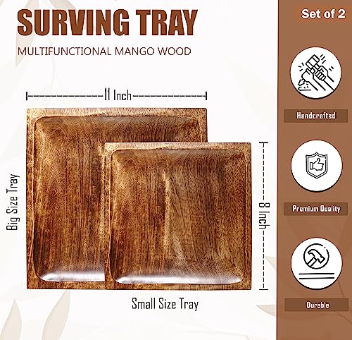 Crocon Square Wood Plates Set of 2, Wooden Dinner Plates Set, 8 Inch & 11 Inch Wood Serving Tray Wooden Plates for Fruit Salad Snacks, Dish Platter Charcuterie Boards, Wood Charger Plates - color: Square Plates - Set of 2 - 8" with 11"
