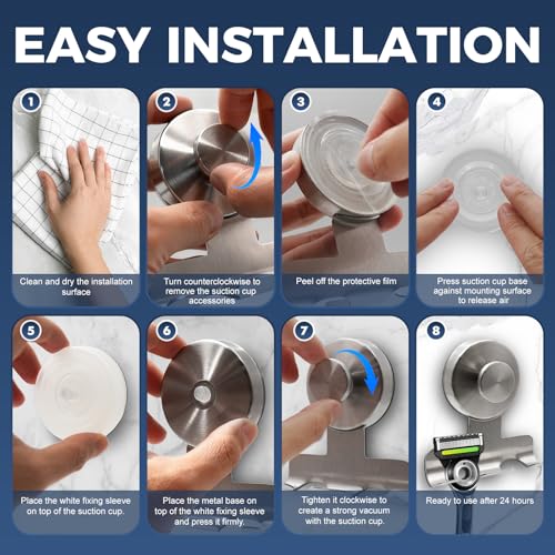 Suction Cup Razor Holder for Shower,Heavy-Duty 7KG Suction Hooks for Razor,Towel,Loofah,Removable Damage-Free Metal Shower Hook,Shaver Holder,2 Pack(Brushed Silver) - color: Brushed Silver