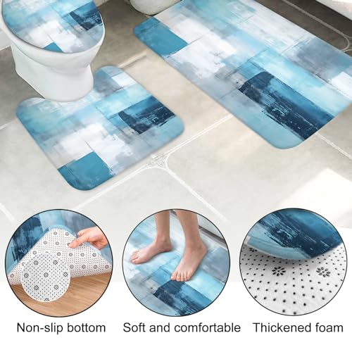 Lnond 4Pcs Bathroom Shower Curtain Sets with Rugs,Turquoise White Painting Art Bathroom Sets with Shower Curtain and Rugs and Accessories - color: Turquoise White
