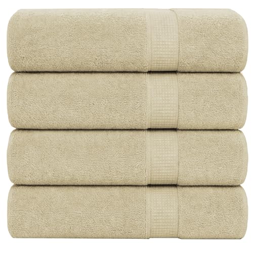 GOLD TEXTILES Premium Bath Towels Set (Pack of 4,27 x 54) 100% Ring-Spun Cotton Bathroom Towels for Hotel, Spa, Soft and Absorbent (27 x 54, Sand - 4 Pcs) - color: Sand, size: 4 Pack 27x54